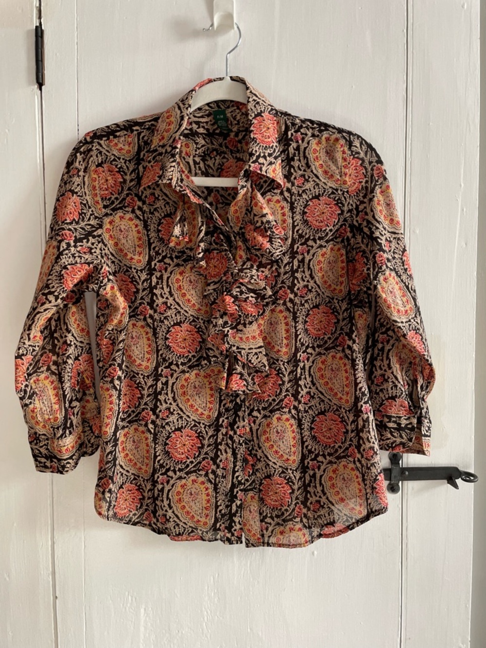 Lauren Ralph Lauren Womens Paisley Lettuce Ruffle Front 100% Cotton Blouse  - MP